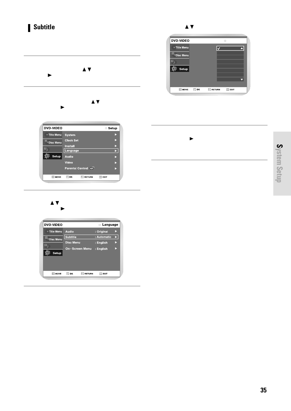 System setup, English - 35, Subtitle | Toshiba D-VR3SB User Manual | Page 35 / 110