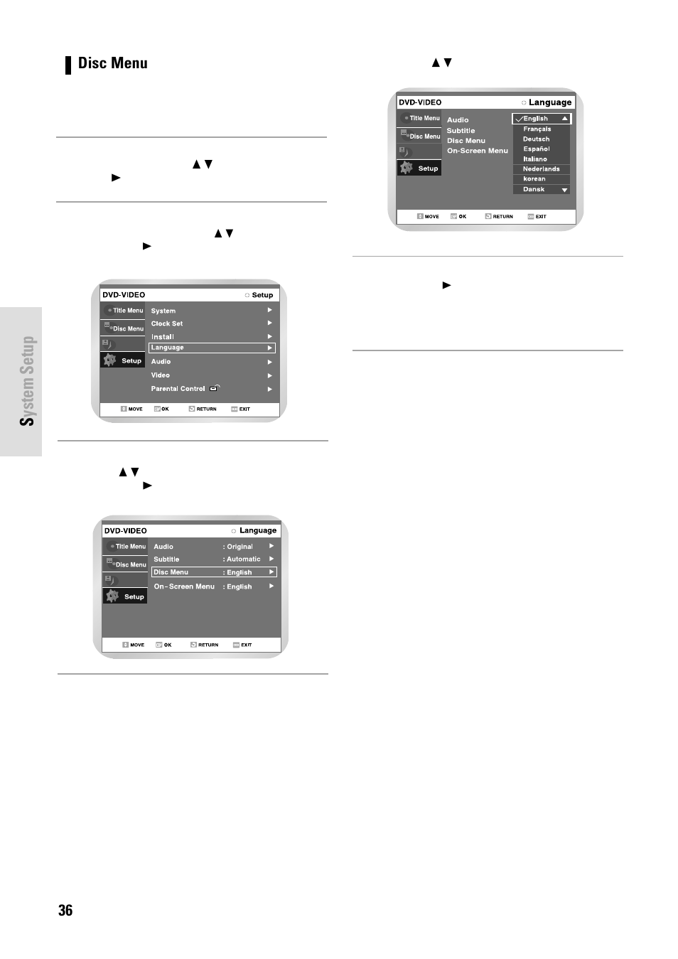 System setup | Toshiba D-VR3SB User Manual | Page 36 / 110