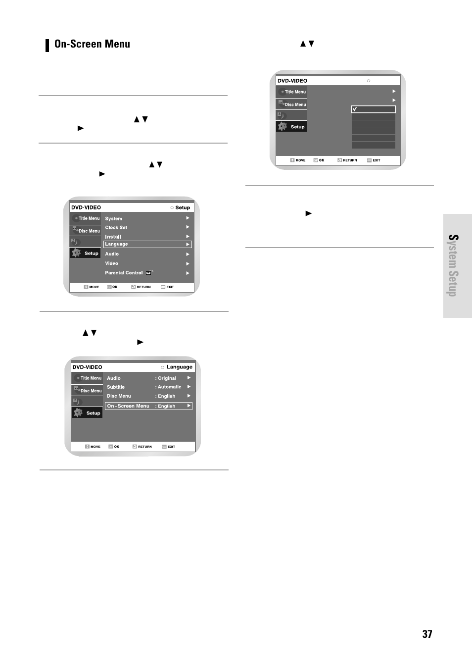 System setup, English - 37, On-screen menu | Toshiba D-VR3SB User Manual | Page 37 / 110