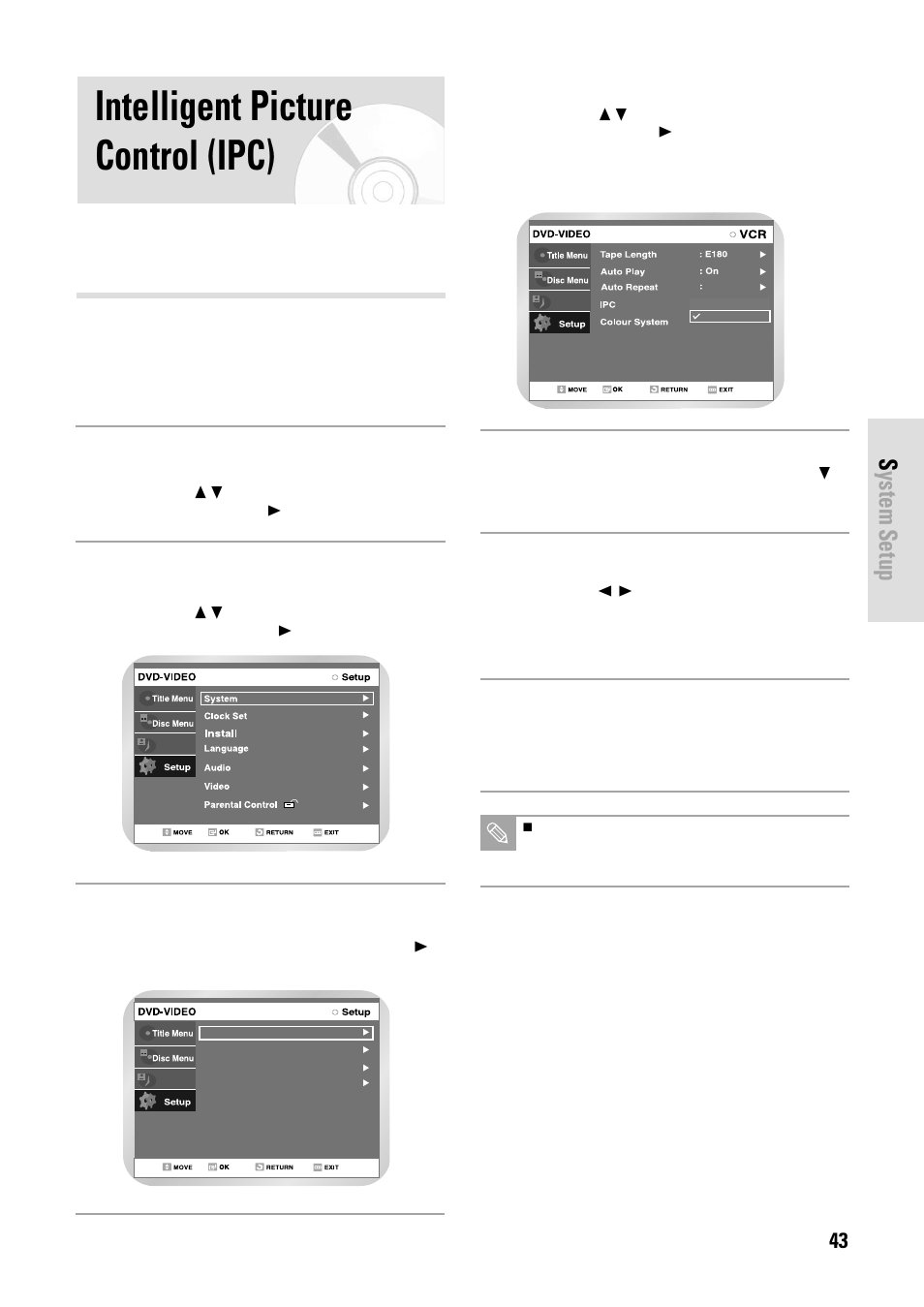 Intelligent picture control (ipc), System setup | Toshiba D-VR3SB User Manual | Page 43 / 110