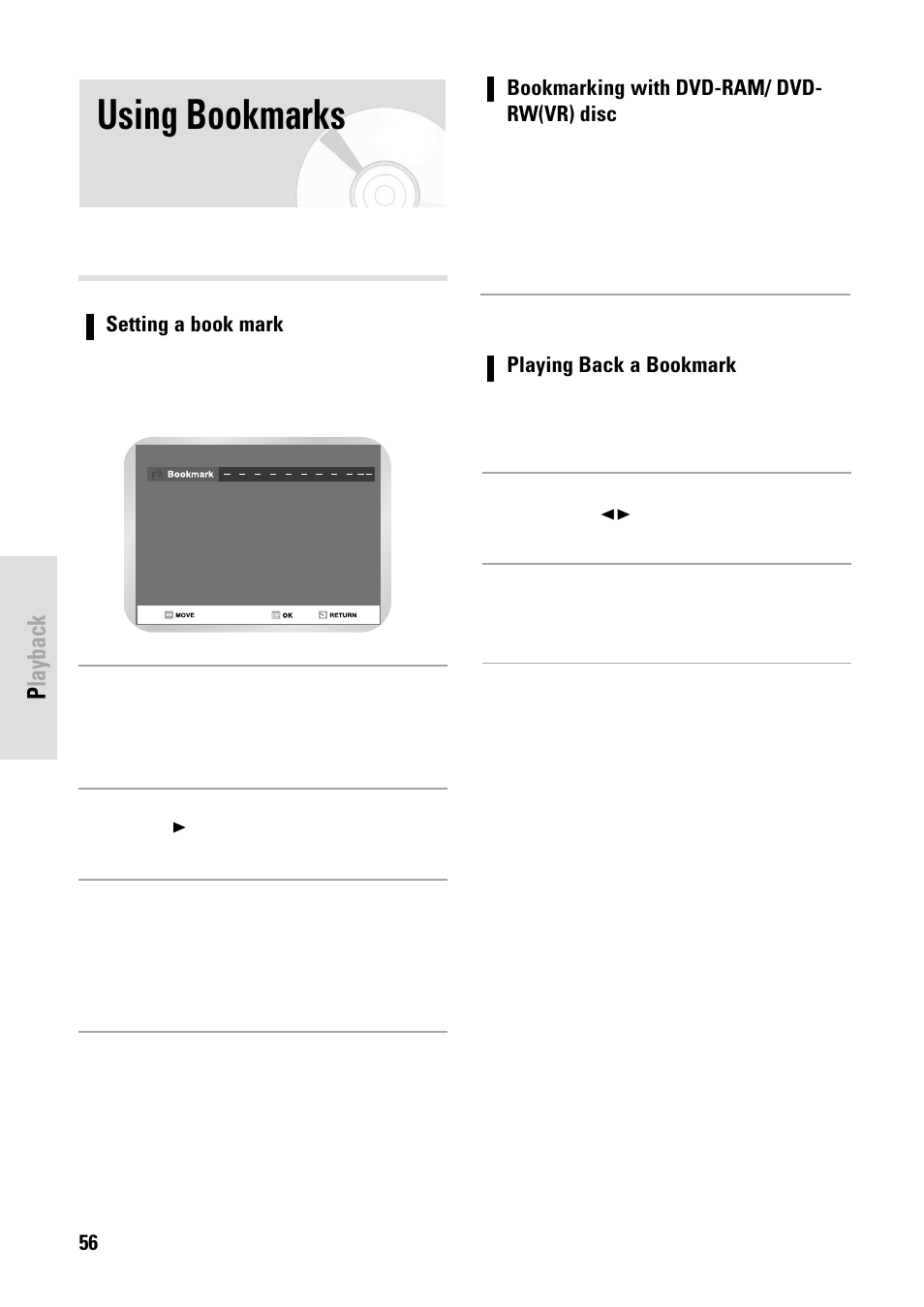 Using bookmarks | Toshiba D-VR3SB User Manual | Page 56 / 110