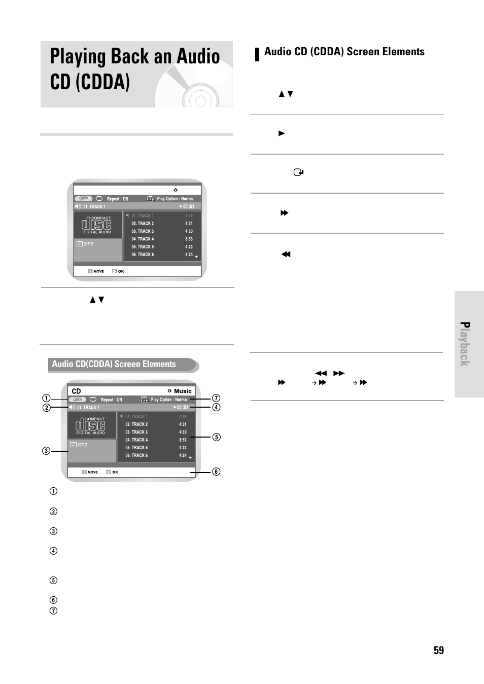 Playing back an audio cd (cdda), Playback | Toshiba D-VR3SB User Manual | Page 59 / 110