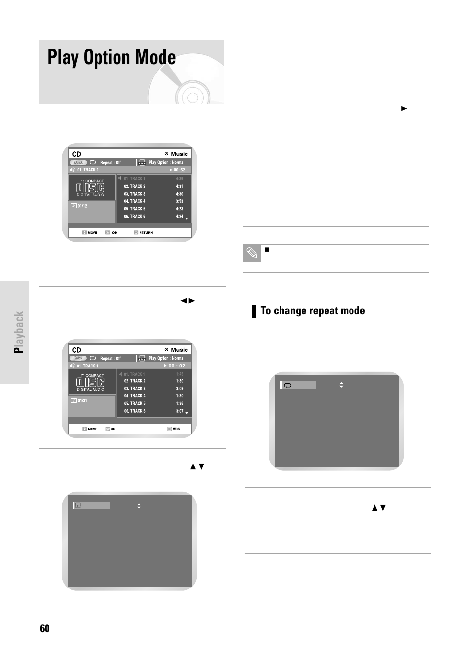 Play option mode, Playback | Toshiba D-VR3SB User Manual | Page 60 / 110