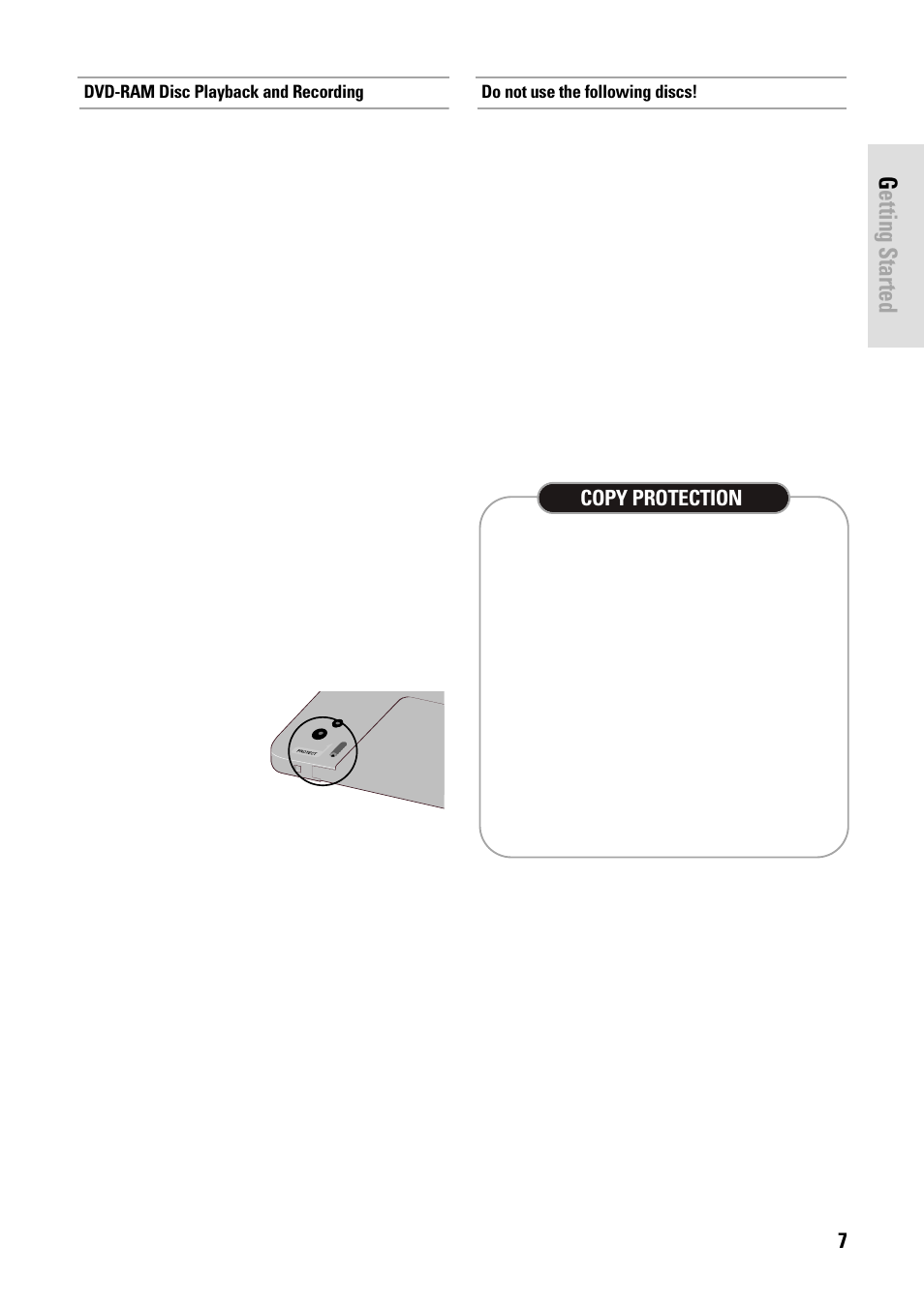 Getting started, English - 7, Copy protection | Toshiba D-VR3SB User Manual | Page 7 / 110