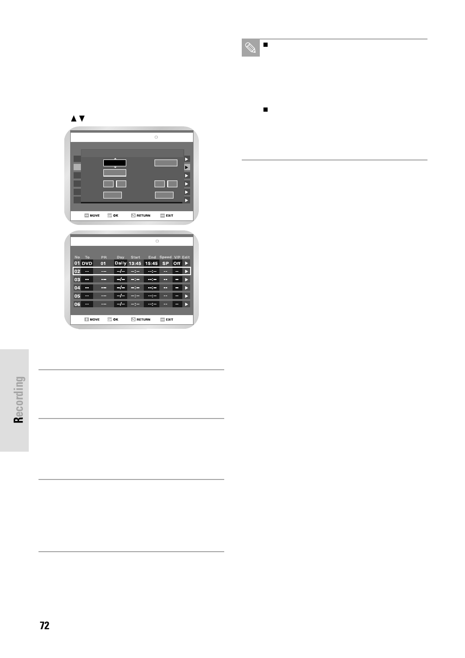 Recording, 72 - english | Toshiba D-VR3SB User Manual | Page 72 / 110