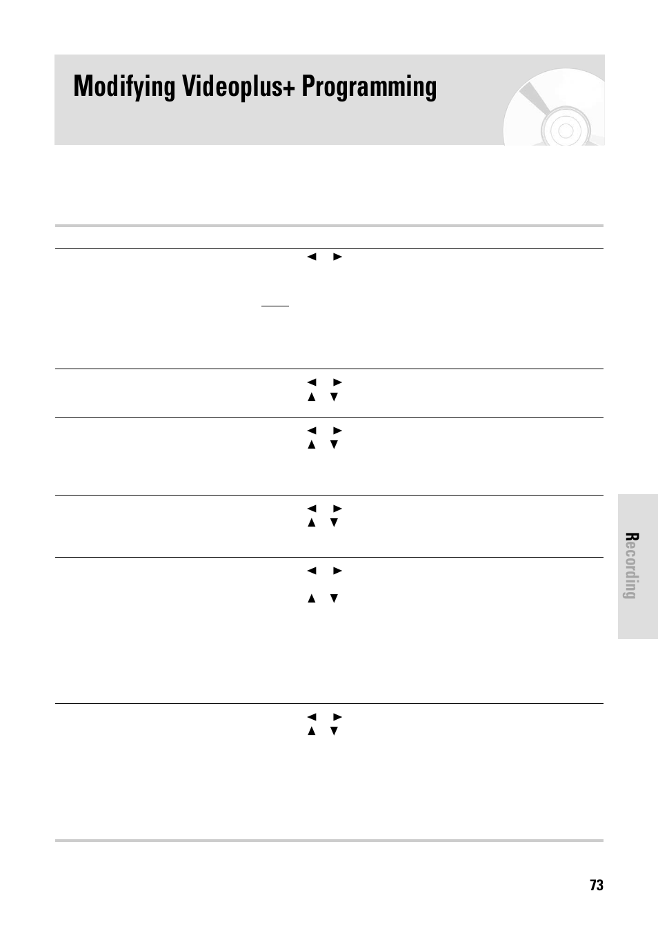 Modifying videoplus+ programming, Recording, English - 73 | Toshiba D-VR3SB User Manual | Page 73 / 110