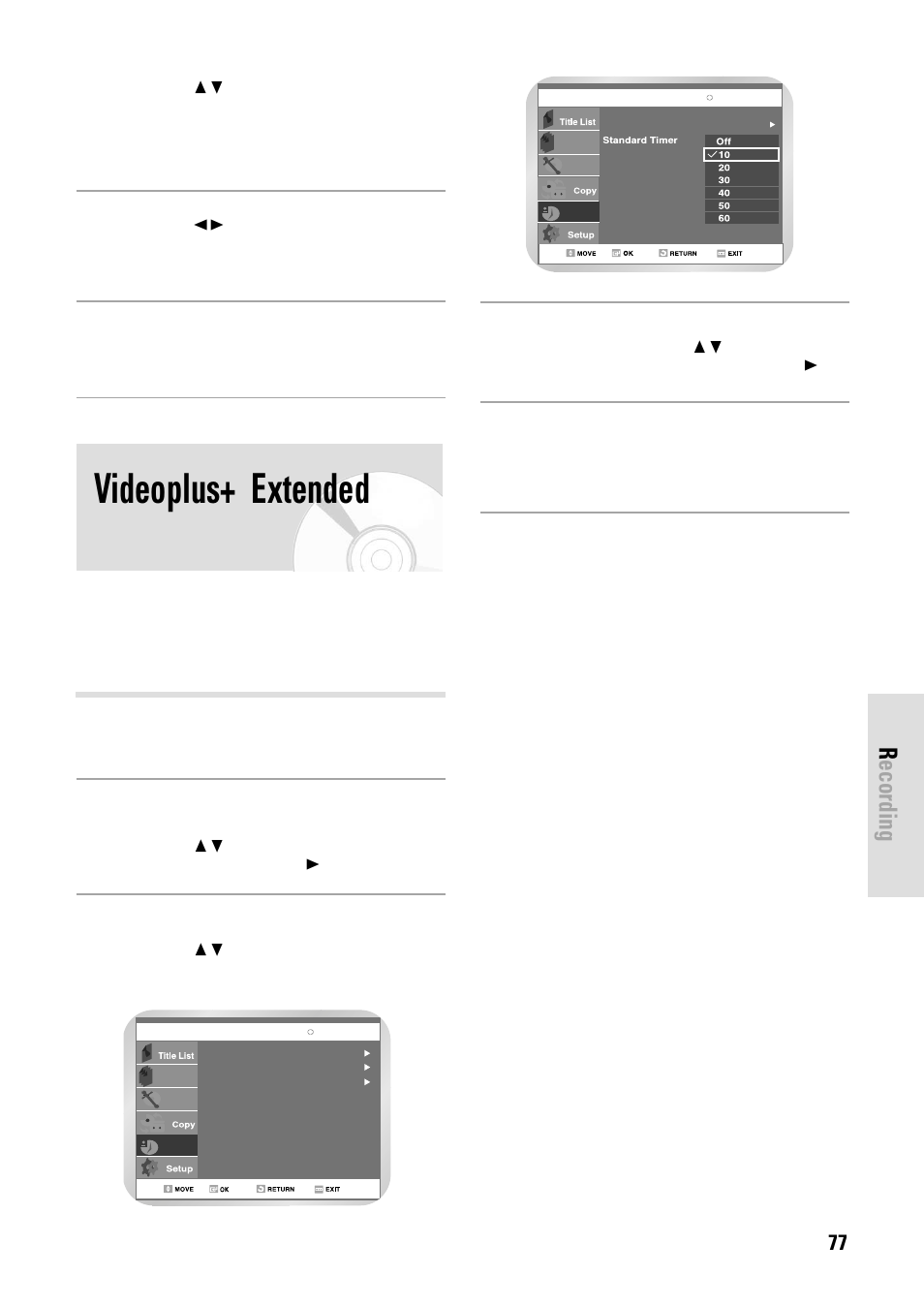 Videoplus+ extended, Recording | Toshiba D-VR3SB User Manual | Page 77 / 110