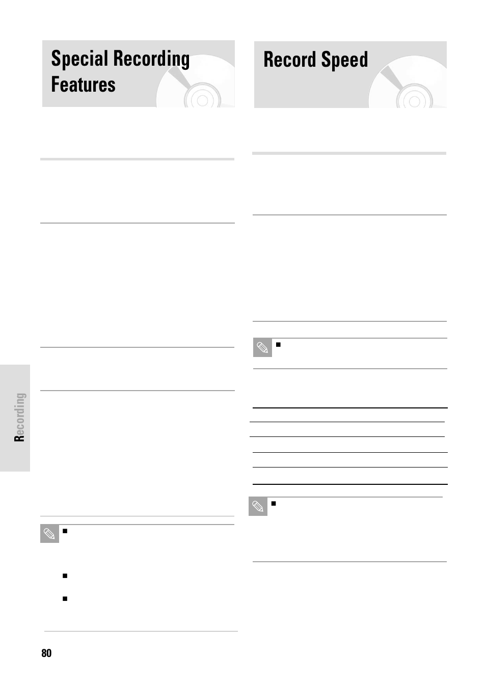 Special recording features, Record speed, Recording | Toshiba D-VR3SB User Manual | Page 80 / 110