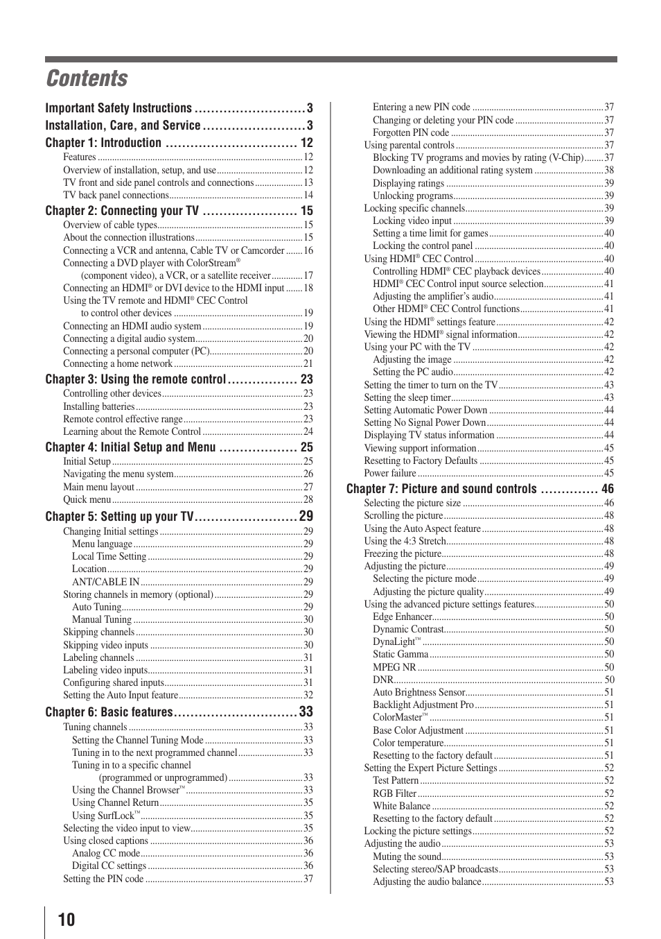 Toshiba 32SL415U User Manual | Page 10 / 92