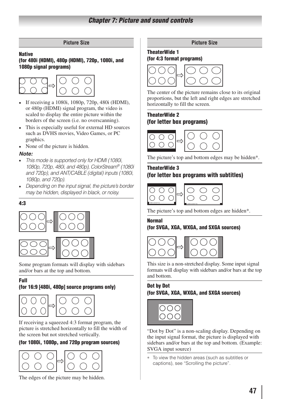 Chapter 7: picture and sound controls | Toshiba 32SL415U User Manual | Page 47 / 92