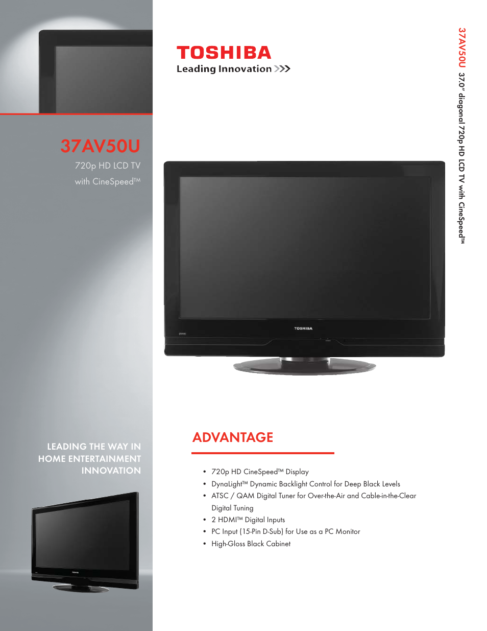 Toshiba 37AV50U User Manual | 2 pages