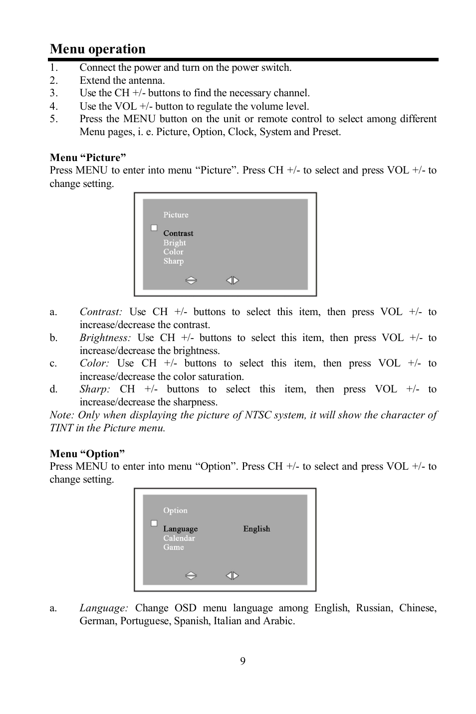 Menu operation | Hyundai H-LCD804 User Manual | Page 9 / 28