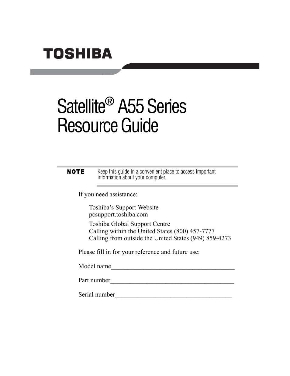 Toshiba Satellite A55 User Manual | 68 pages