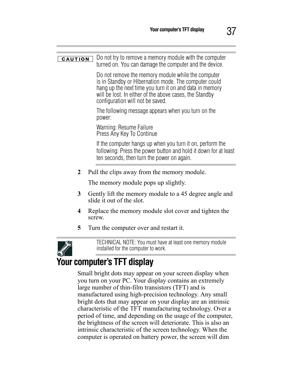 Your computer’s tft display | Toshiba Satellite A55 User Manual | Page 37 / 68
