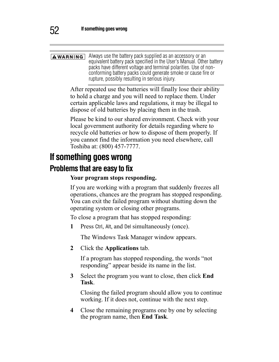 If something goes wrong, Problems that are easy to fix | Toshiba Satellite A55 User Manual | Page 52 / 68