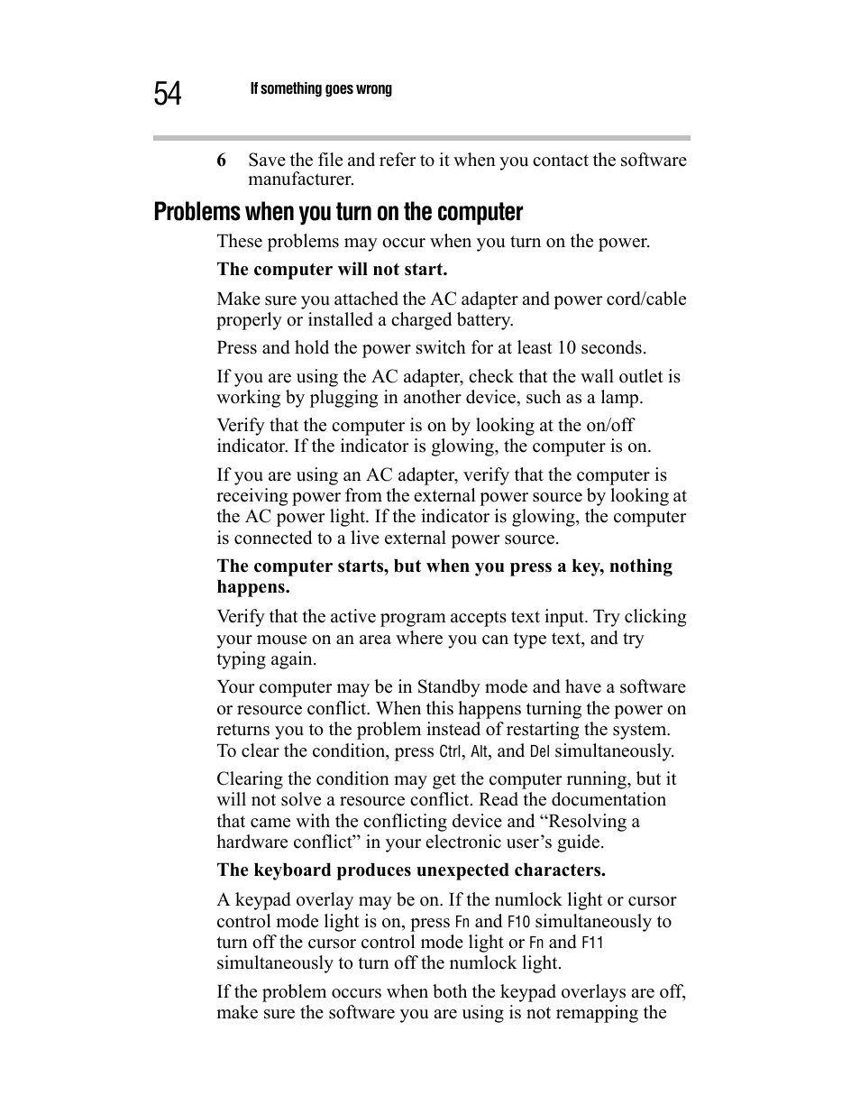 Problems when you turn on the computer | Toshiba Satellite A55 User Manual | Page 54 / 68