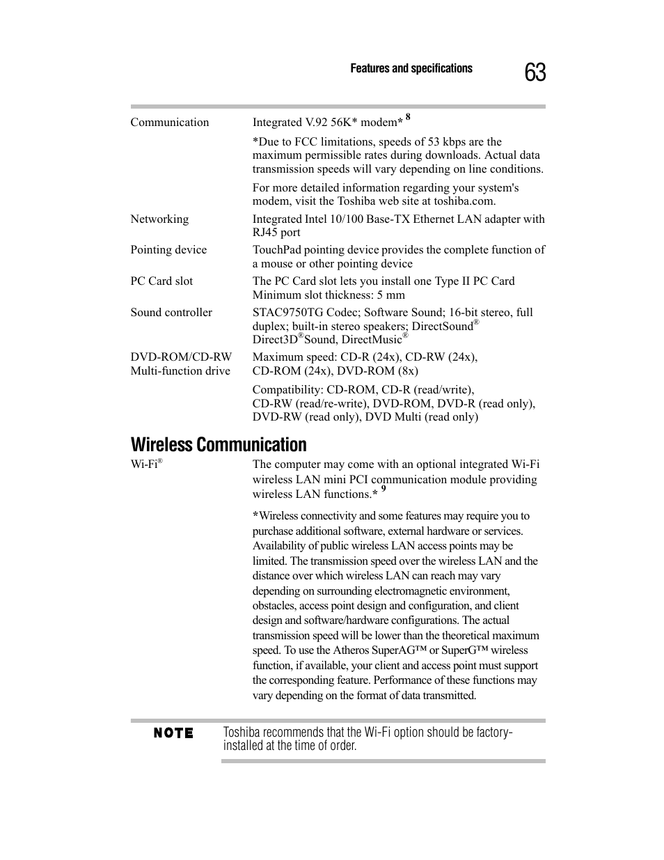 Wireless communication | Toshiba Satellite A55 User Manual | Page 63 / 68