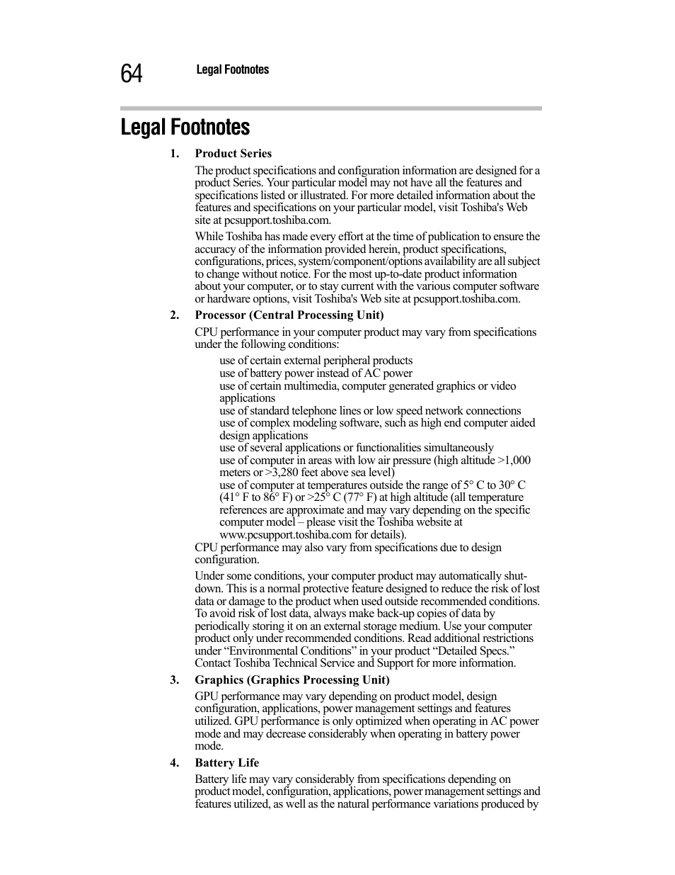 Legal footnotes | Toshiba Satellite A55 User Manual | Page 64 / 68