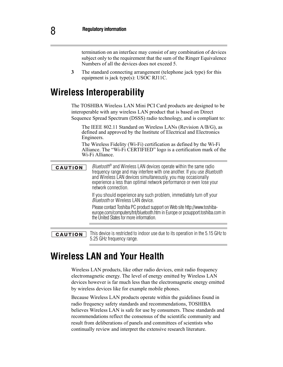 Wireless interoperability, Wireless lan and your health | Toshiba Satellite A55 User Manual | Page 8 / 68