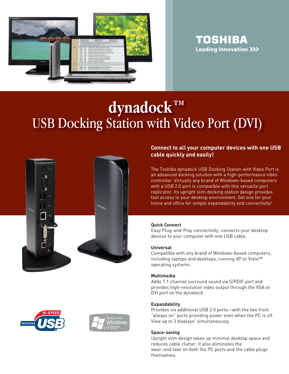 Toshiba Dynadock USB Docking Station User Manual | 2 pages
