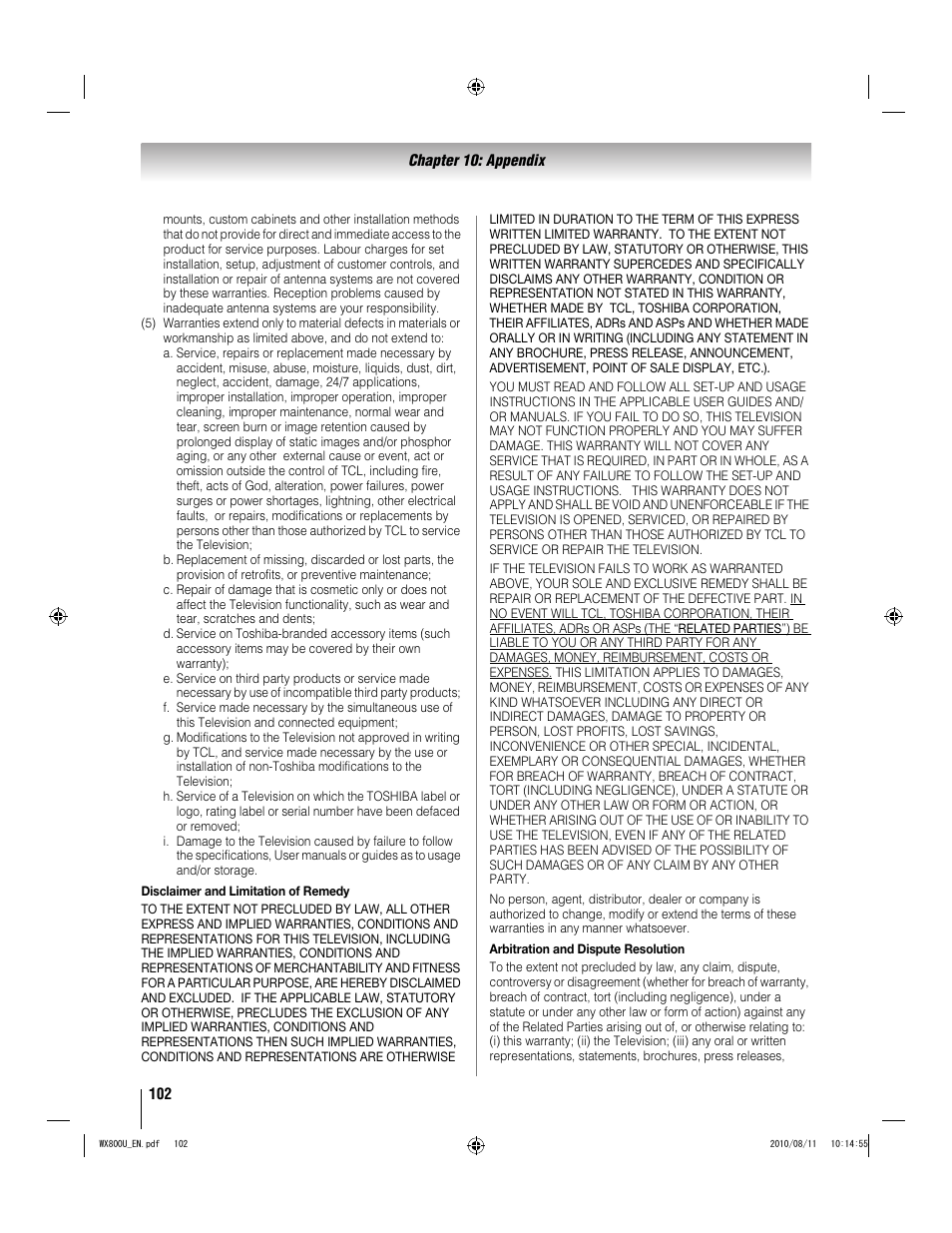 Toshiba WX800U User Manual | Page 102 / 106