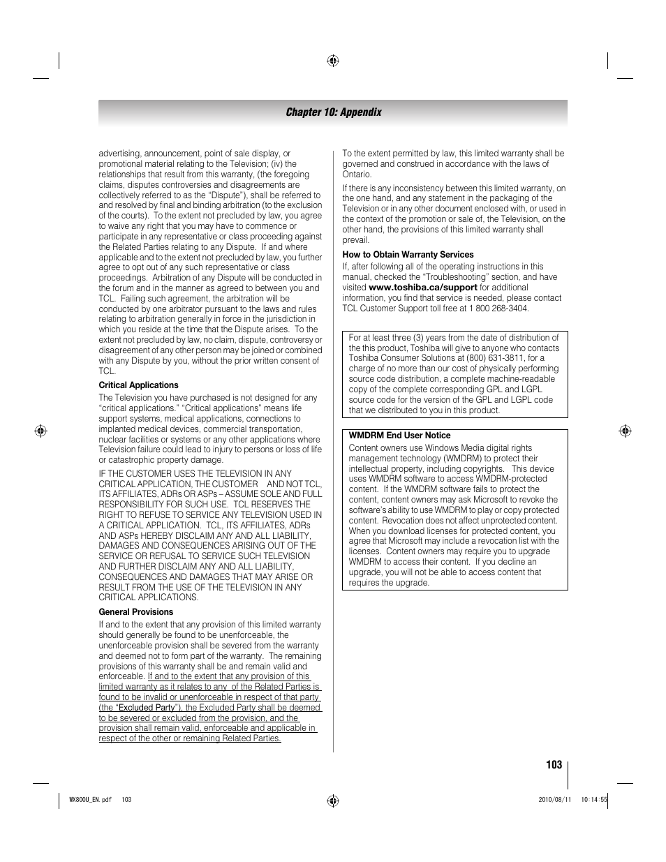 Toshiba WX800U User Manual | Page 103 / 106