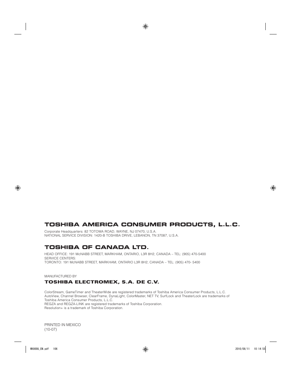 Toshiba WX800U User Manual | Page 106 / 106