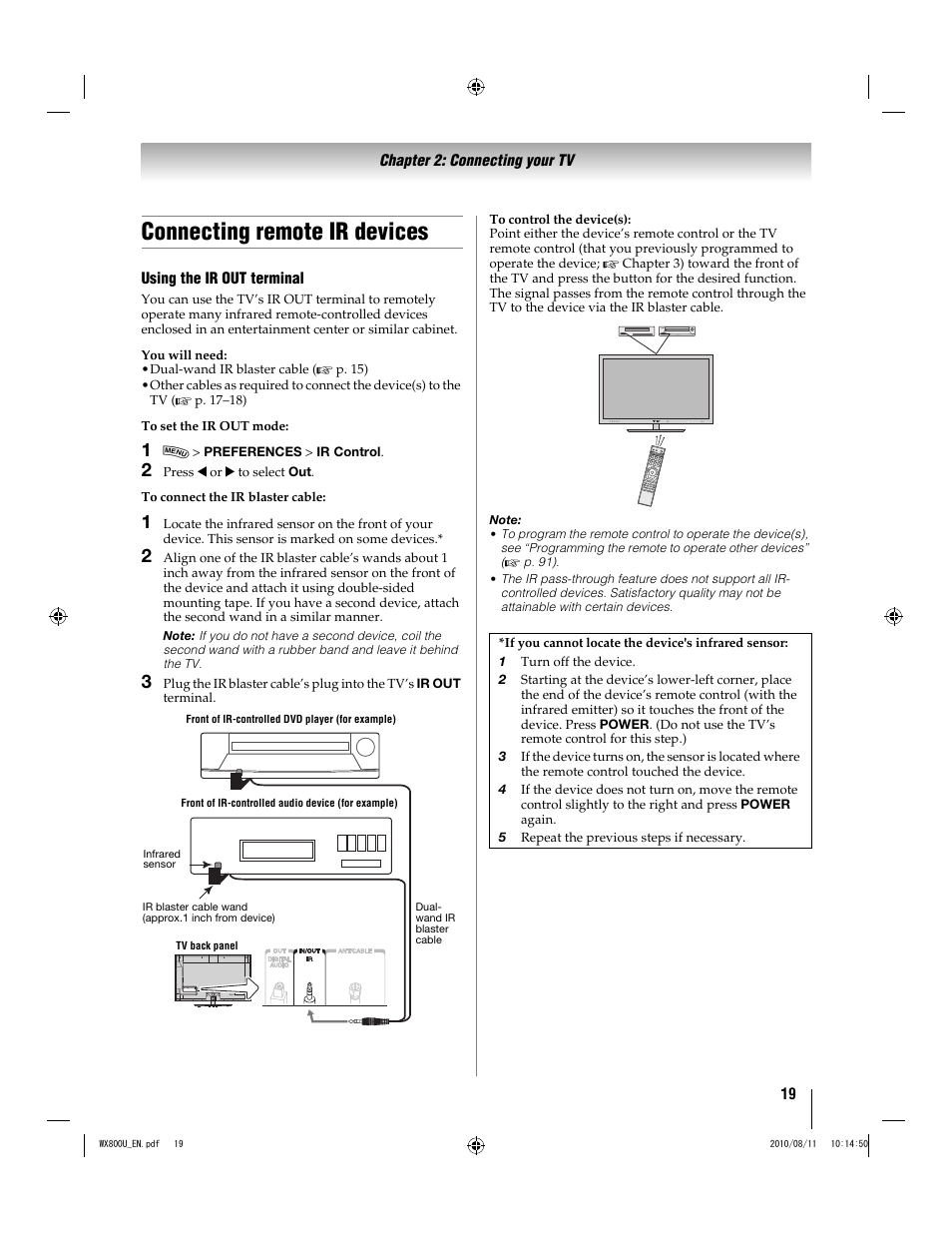 Connecting remote ir devices | Toshiba WX800U User Manual | Page 19 / 106
