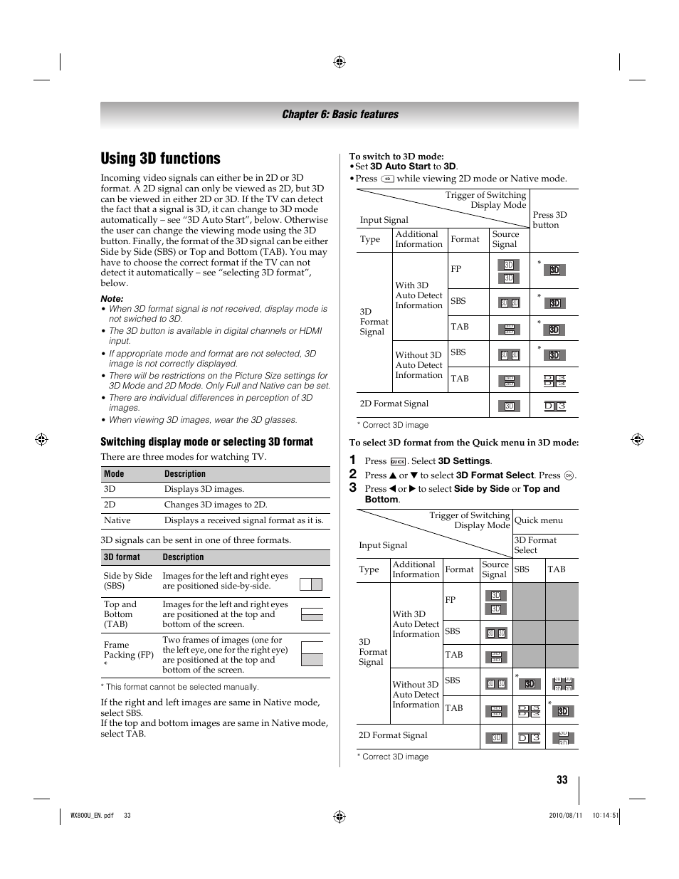 Using 3d functions | Toshiba WX800U User Manual | Page 33 / 106