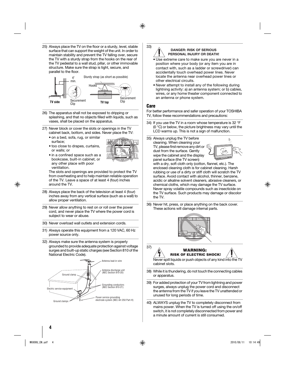 Care | Toshiba WX800U User Manual | Page 4 / 106
