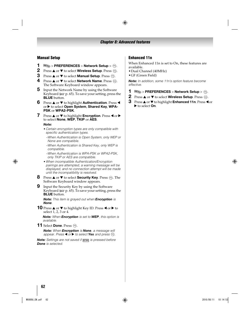 Toshiba WX800U User Manual | Page 62 / 106