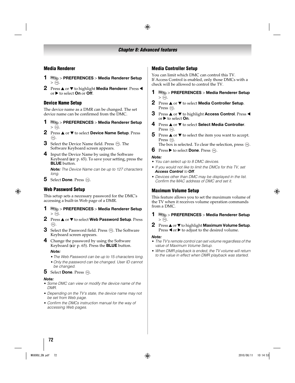 Toshiba WX800U User Manual | Page 72 / 106