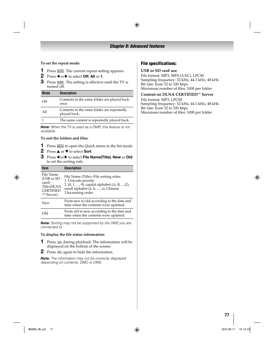 Toshiba WX800U User Manual | Page 77 / 106