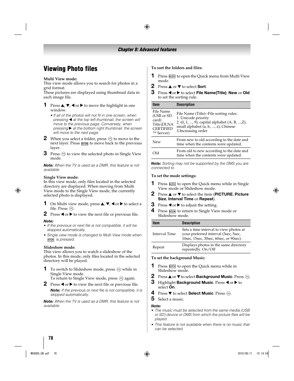 Viewing photo files | Toshiba WX800U User Manual | Page 78 / 106