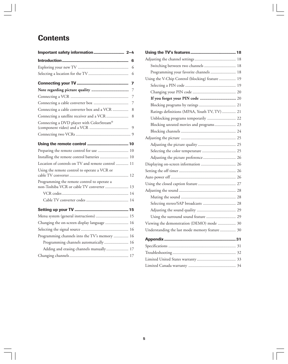 Toshiba 32A12 User Manual | Page 5 / 36