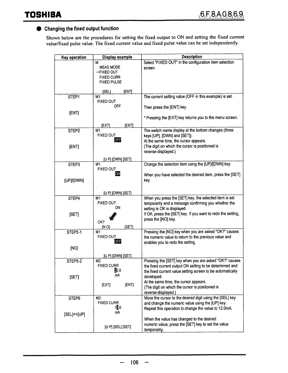 Changing the fixed output function, Toshiba | Toshiba LF600F User Manual | Page 107 / 162
