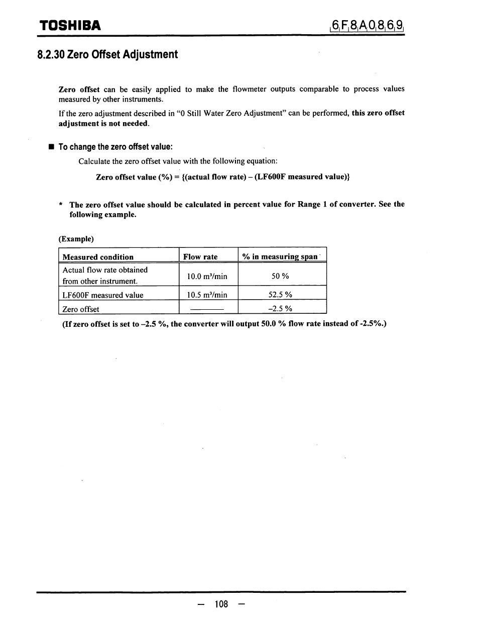 30 zero offset adjustment, To change the zero offset value, Toshiba | Toshiba LF600F User Manual | Page 109 / 162