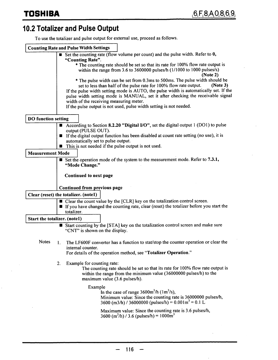 2 totalizer and pulse output, Toshiba | Toshiba LF600F User Manual | Page 117 / 162