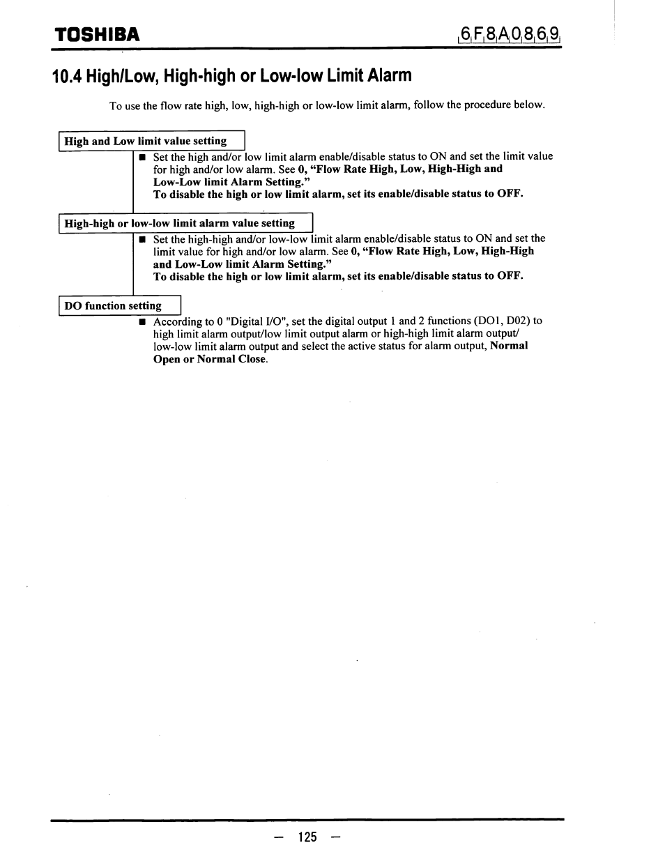 4 high/low, high-high or low-low limit alarm, Toshiba | Toshiba LF600F User Manual | Page 126 / 162