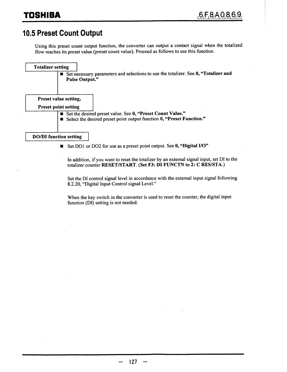 5 preset count output, Toshiba | Toshiba LF600F User Manual | Page 128 / 162