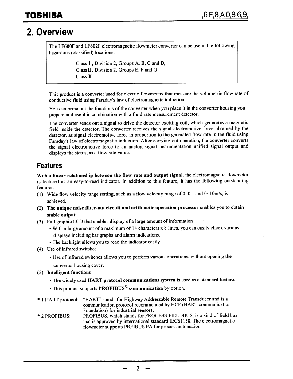 Overview, Features, Toshiba | Toshiba LF600F User Manual | Page 13 / 162