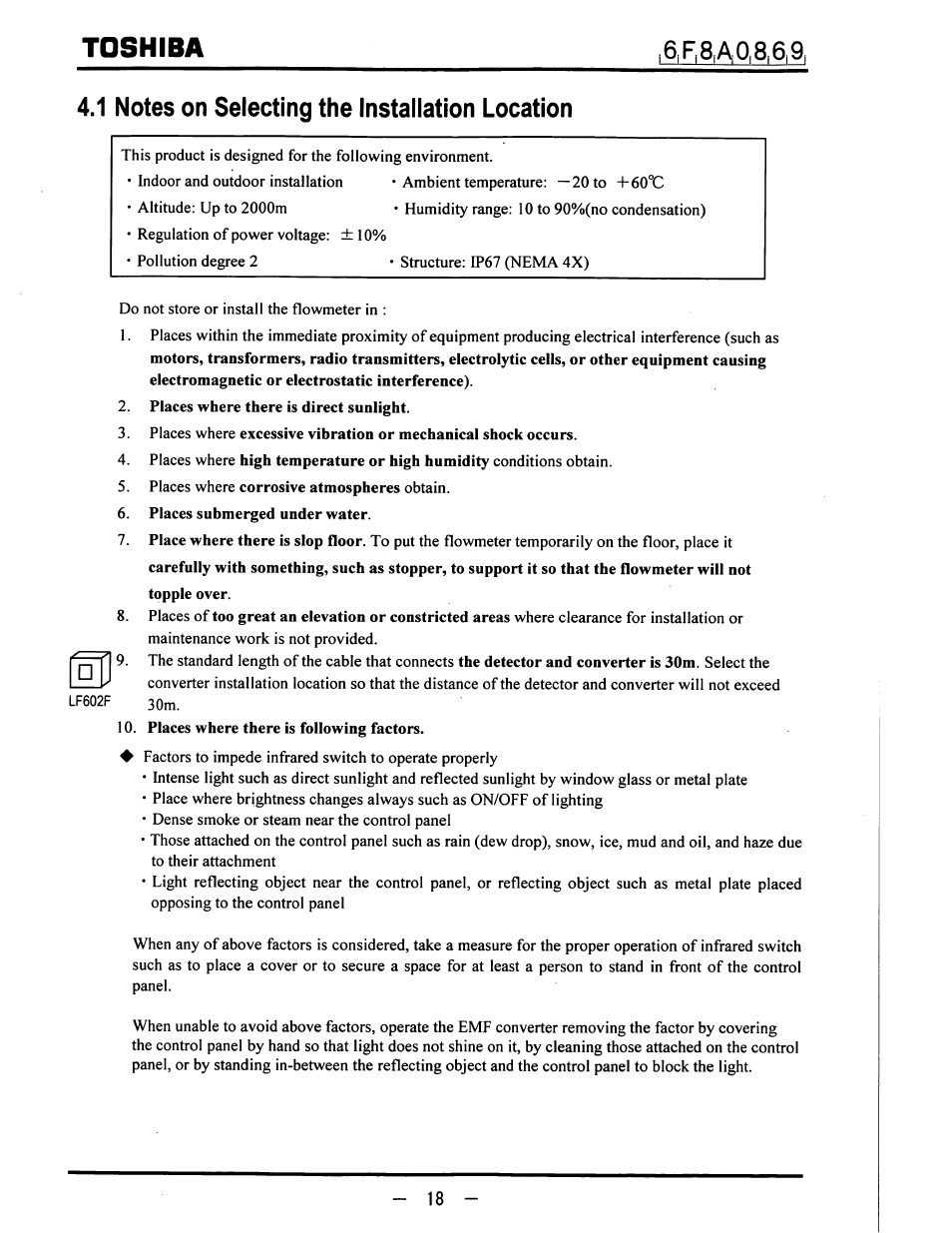 1 notes on selecting the installation location, Toshiba | Toshiba LF600F User Manual | Page 19 / 162