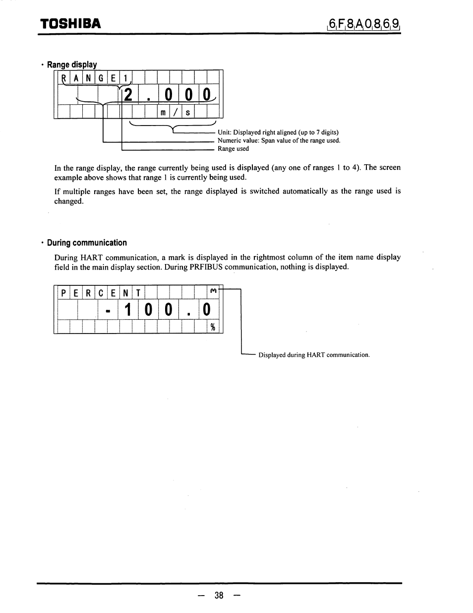 Range display, During communication, Toshiba | Toshiba LF600F User Manual | Page 39 / 162