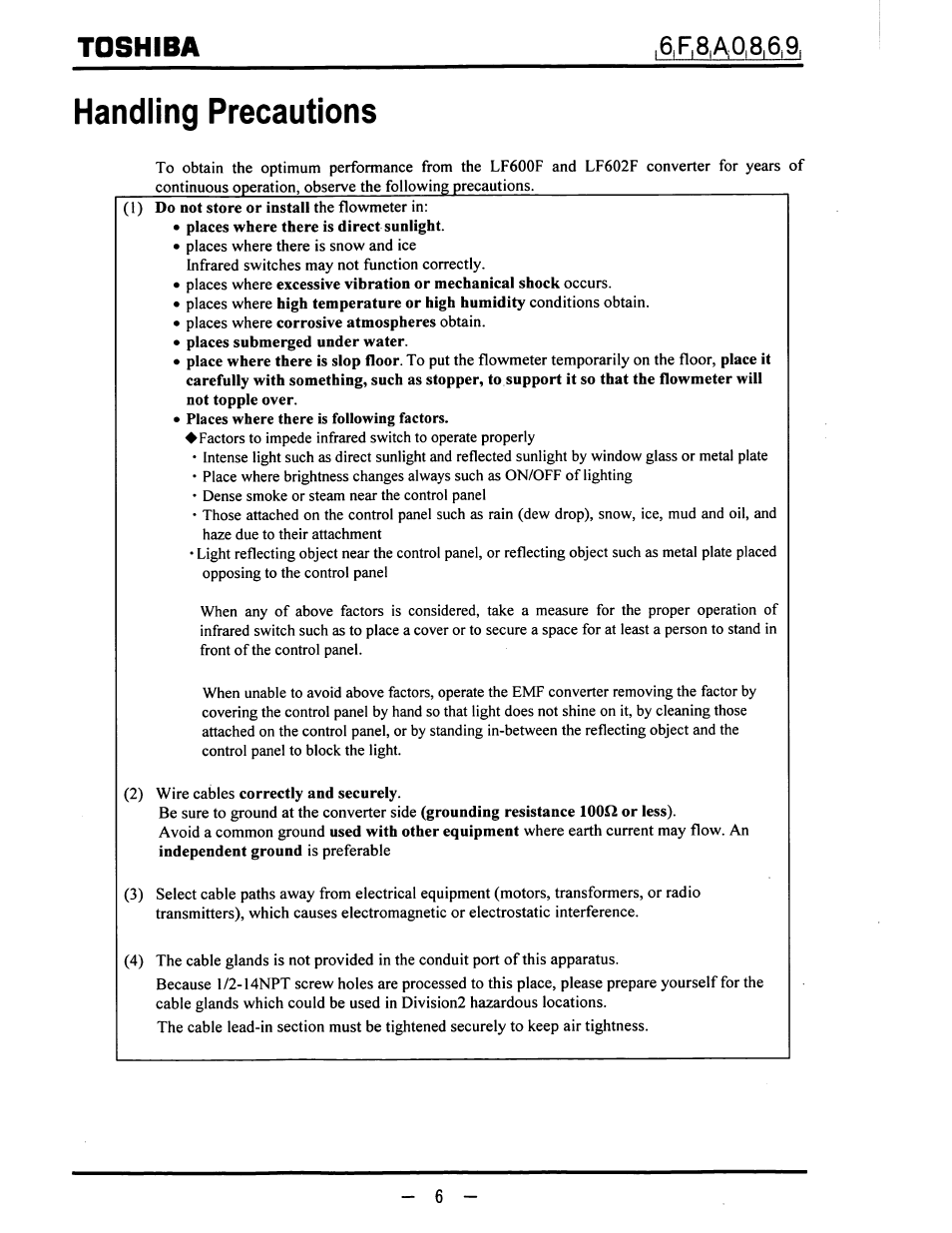 Toshiba, Handling precautions | Toshiba LF600F User Manual | Page 7 / 162
