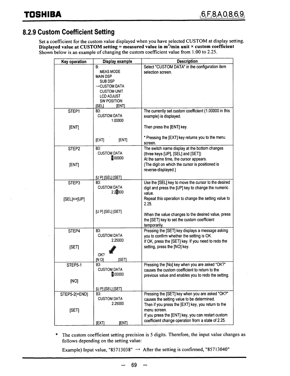 9 custom coefficient setting, Toshiba | Toshiba LF600F User Manual | Page 70 / 162