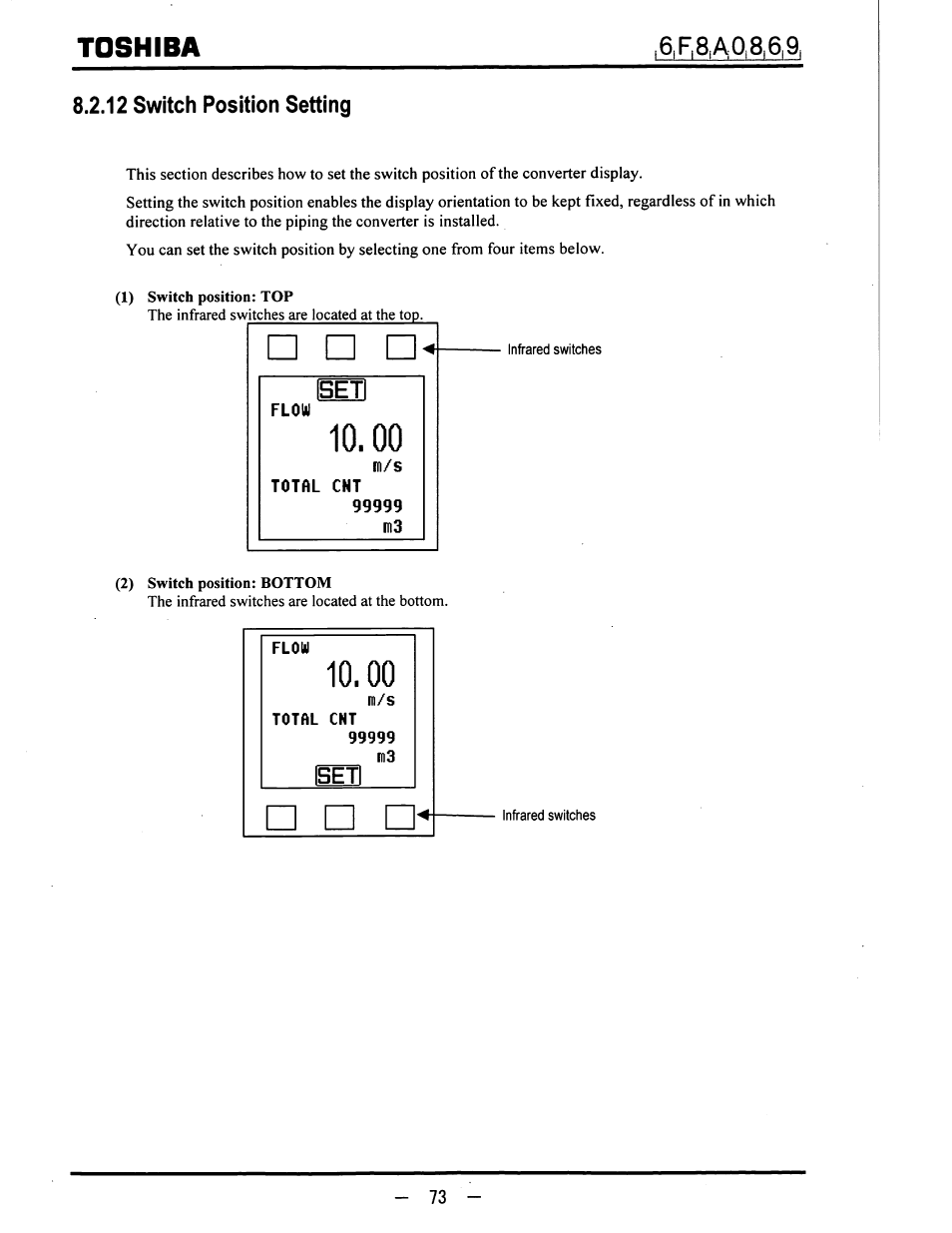 12 switch position setting, Flow, Total cnt | Toshiba | Toshiba LF600F User Manual | Page 74 / 162