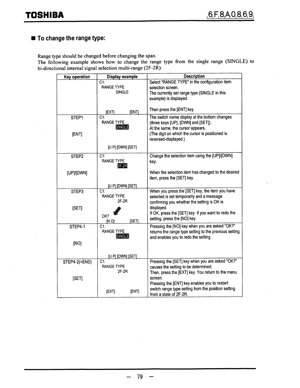 To change the range type, Toshiba | Toshiba LF600F User Manual | Page 80 / 162