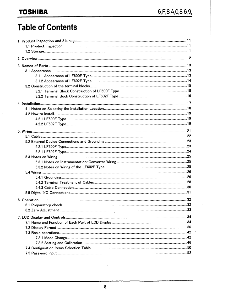 Toshiba LF600F User Manual | Page 9 / 162