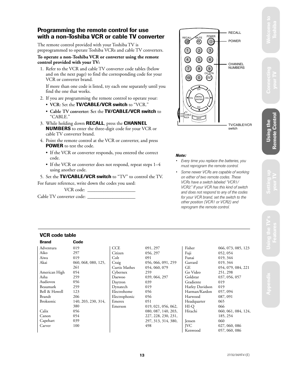 Toshiba 27AF41 User Manual | Page 13 / 38
