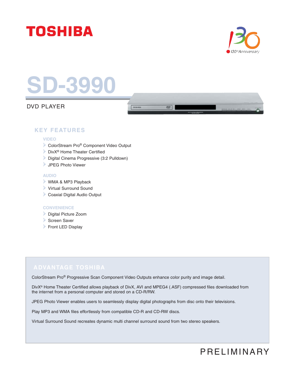 Toshiba SD-3990 User Manual | 2 pages